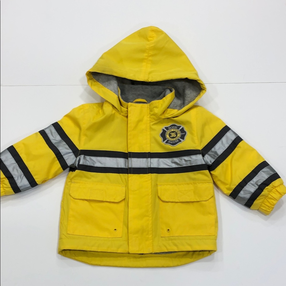 Carter’s Yellow Hooded Rain Jacket | 12M | Firefighter Themed